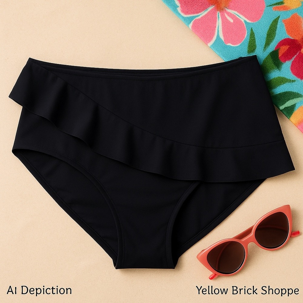 Lands' End Women's Ruffle Black Swim Bottoms – Size‎ 14 – New